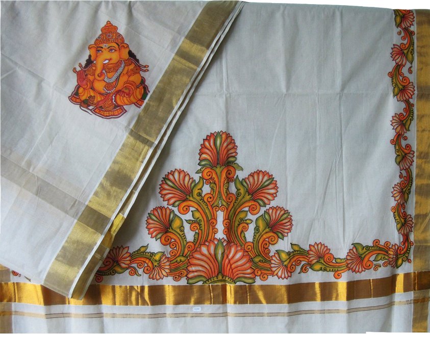 Mural Painted Kerala Saree
